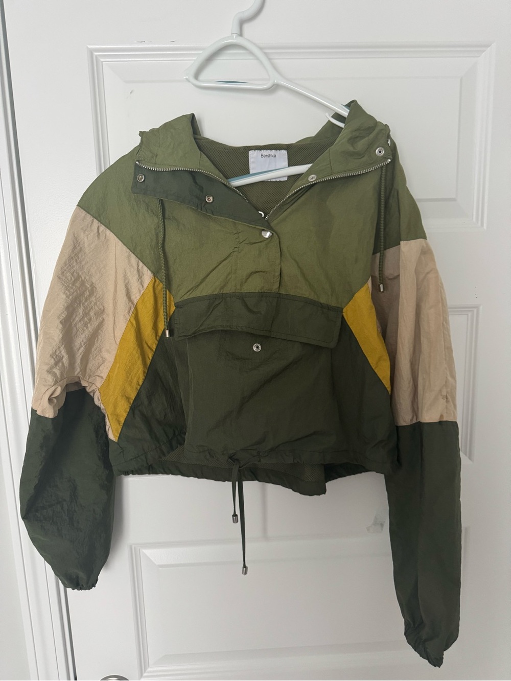 Bershka Olive Green Colorblock Hooded Bomber Jacket - Picture 8 of 8